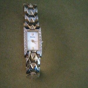 Bulova Women's Silver Tone Crystal-Trim Rectangular Bracelet Watch